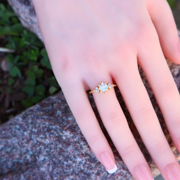 Noble Square Flower Gold Plated Princess Ring for Women, UNVCM074-6 - Picture 3 of 8